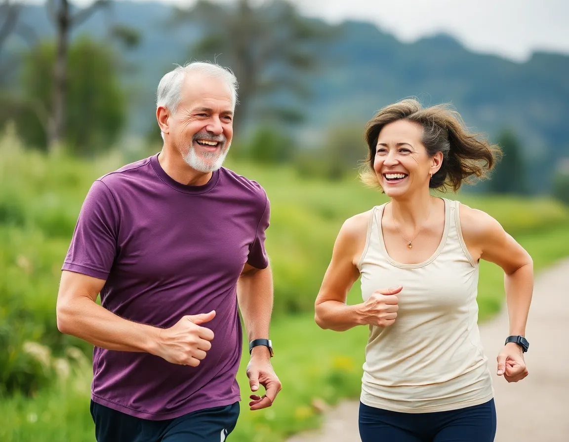 Happy senior couple exercising
